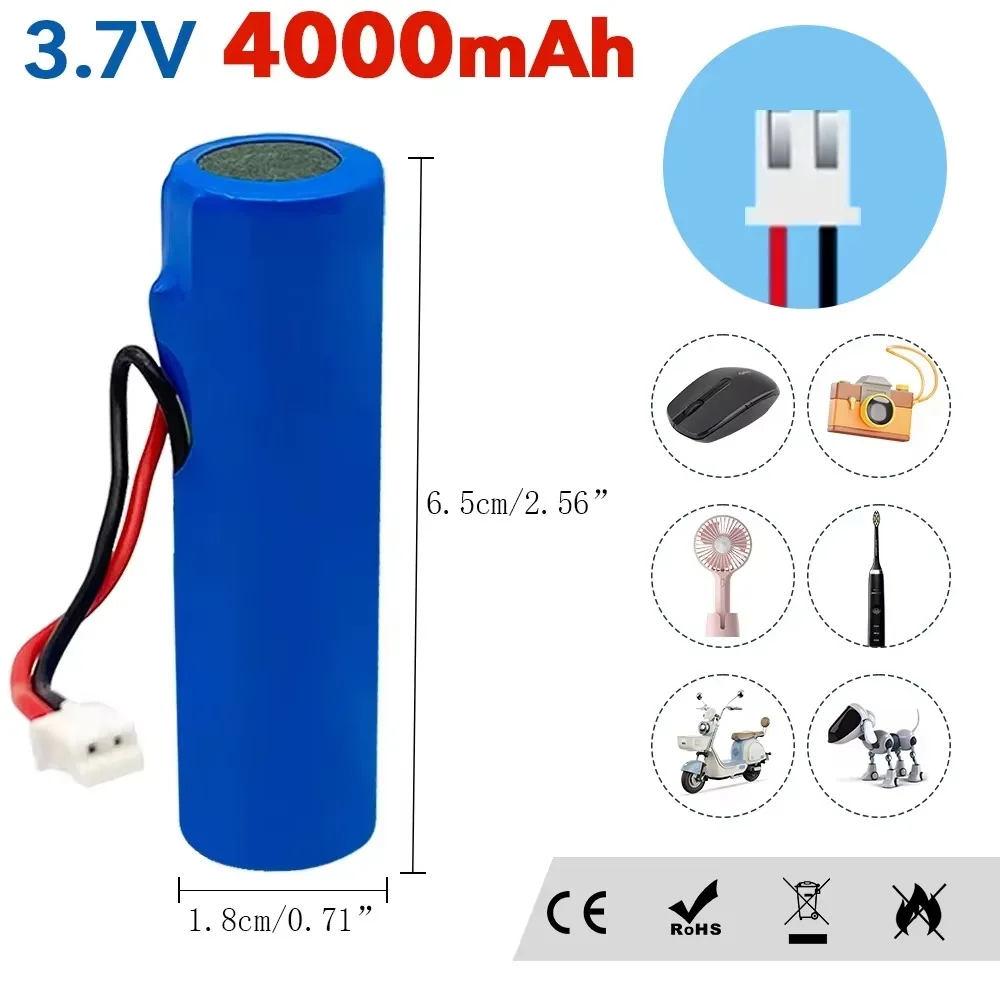 100% Original 3.7V 18650 Lithium Battery Pack 1S1P Rechargeable with PCB DIY Plug for Speaker Emergency Light Radio Power Bank