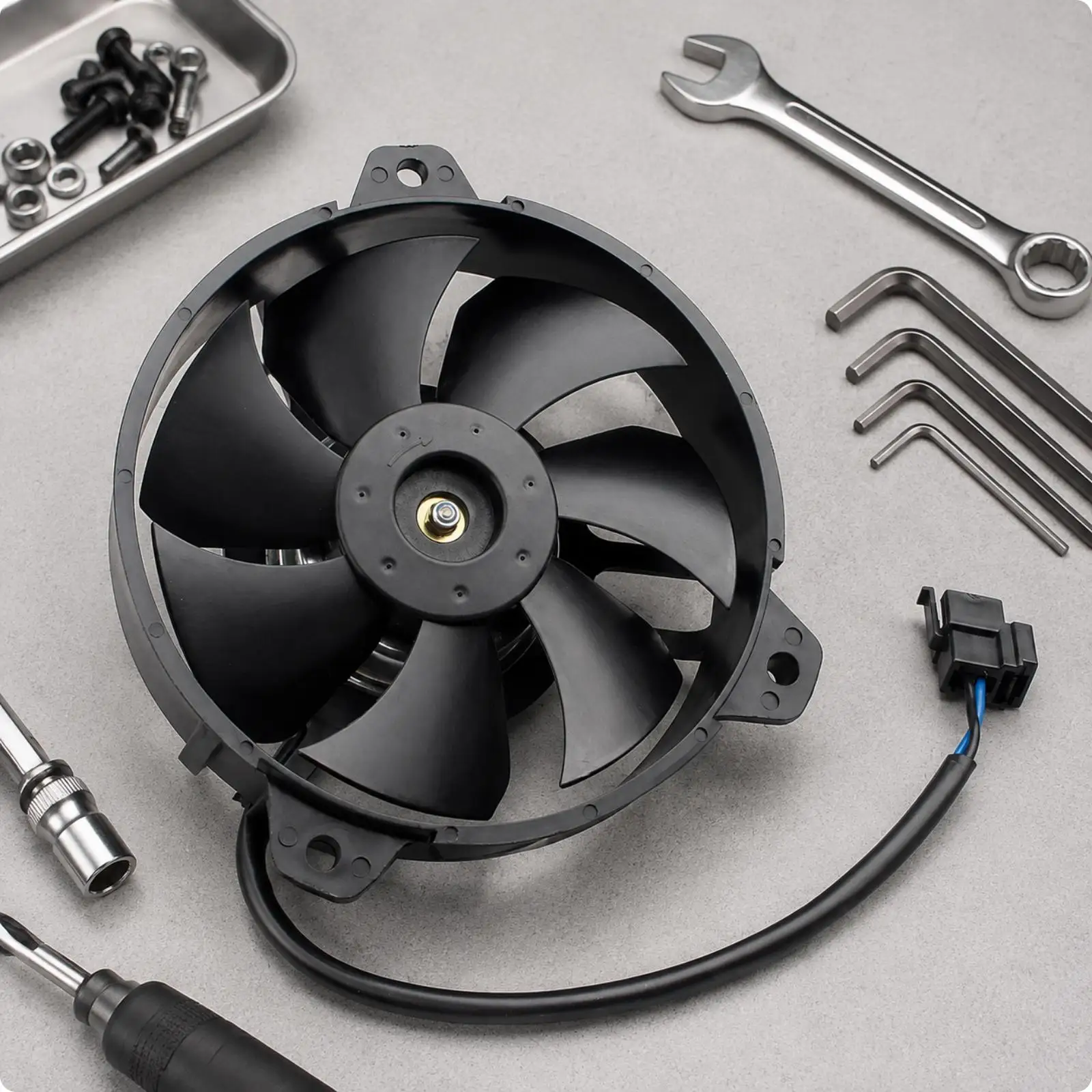 Black Plastic Radiator Cooling Fan for Motorcycle 7 Curved Blade with Mounting Tabs Compatible 250 400