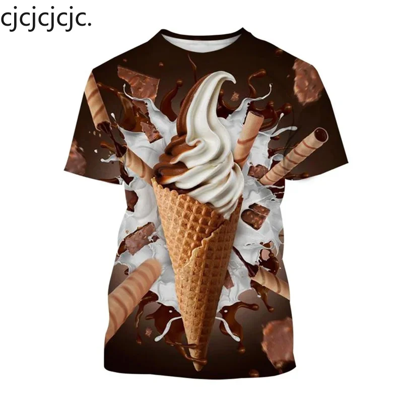 Men Strawberry Ice Cream T Shirt Sweet Dessert Cone Graphic Short Sleeve Casual Tee