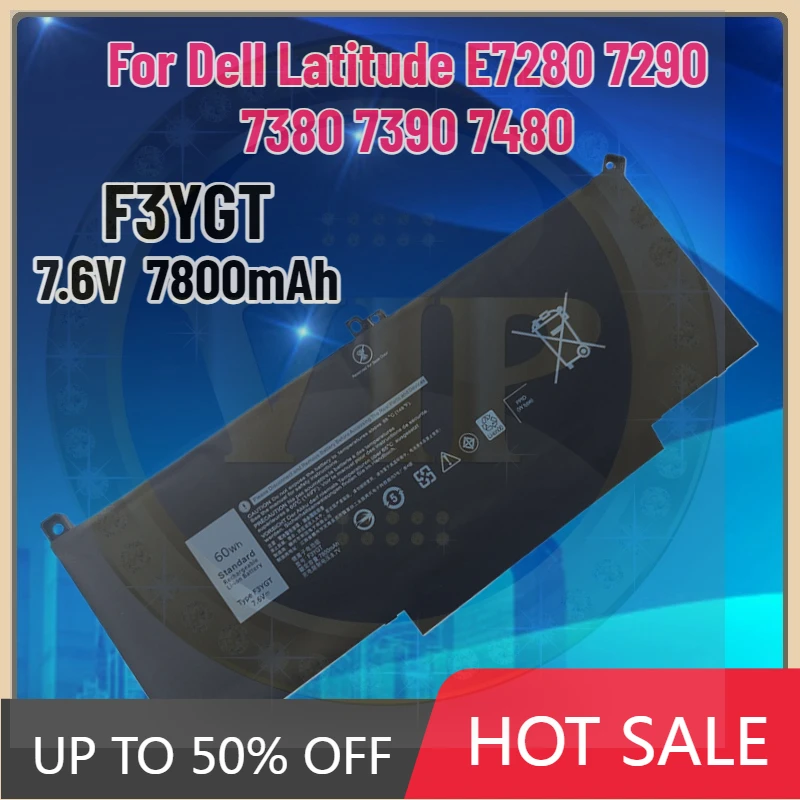 Pengganti Baterai 7800mAh 7.6V F3YGT untuk Dell Latitude 12 7000 7280 P28S P73G E7280 E7290 7380 7390 7480