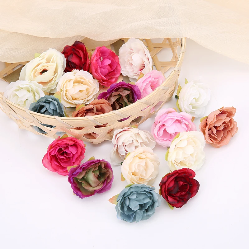 10/20PCS Peony Head Artificial Flowers 4CM Silk Flower For Wedding Decoration Home Room Decor Scrapbook DIY Craft Fake Flowers