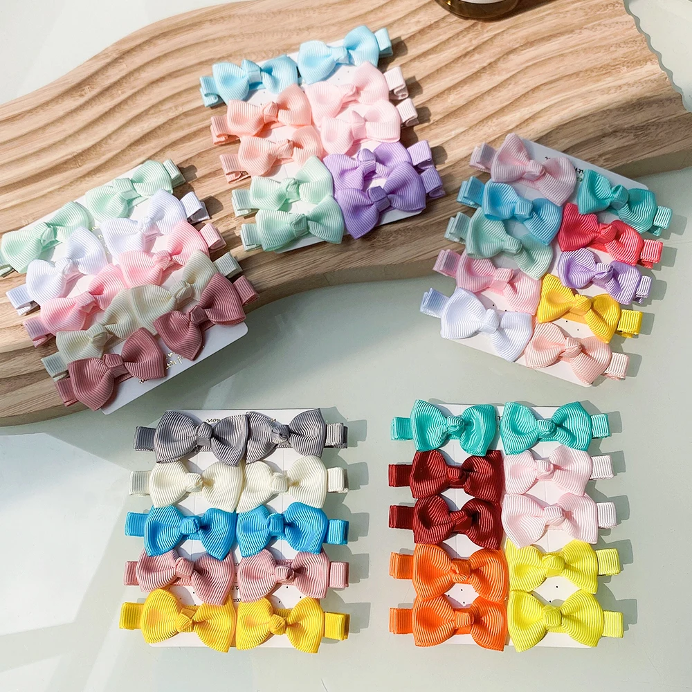 10Pcs/Set Mini Colorful Bowknot HairClips For Cute Girls Ribbon Handmade Hairpins Barrettes Headwear Baby Hair Accessories Gift