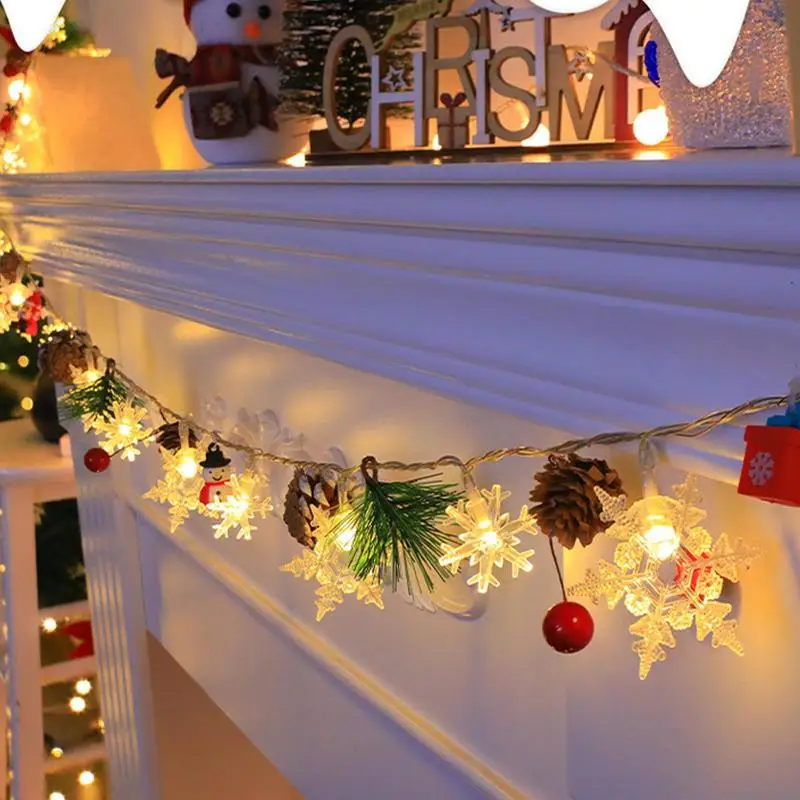 Pine Cone Garland Lights Christmas Indoor Lights 6.56Ft With Snowflake Lighted Garland Christmas 20 Led Battery Operated For