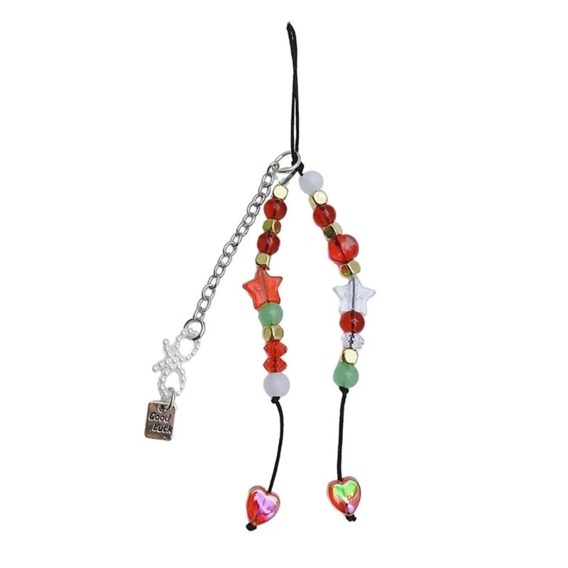 HX6F Multicolor Phone Lanyard Star Pendant Keychain Anti-Lost Phones Chain Handmade Beaded Cellphones Straps Accessory