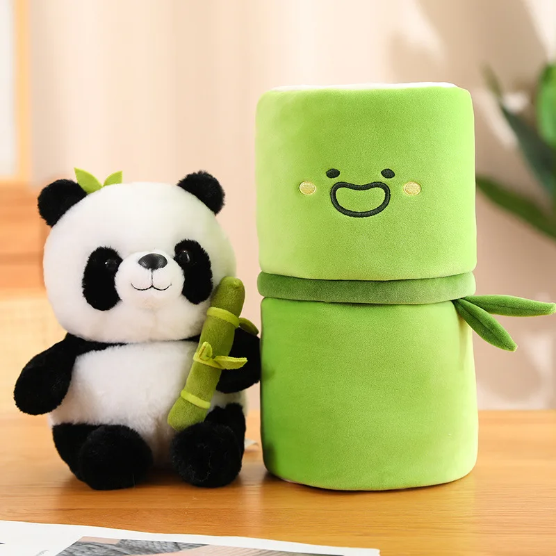 25CM Cute Animal National Treasure Giant Panda Doll Plush Toy Bamboo Shoot Bucket Storage Cute Panda Doll Children Pillow Toy