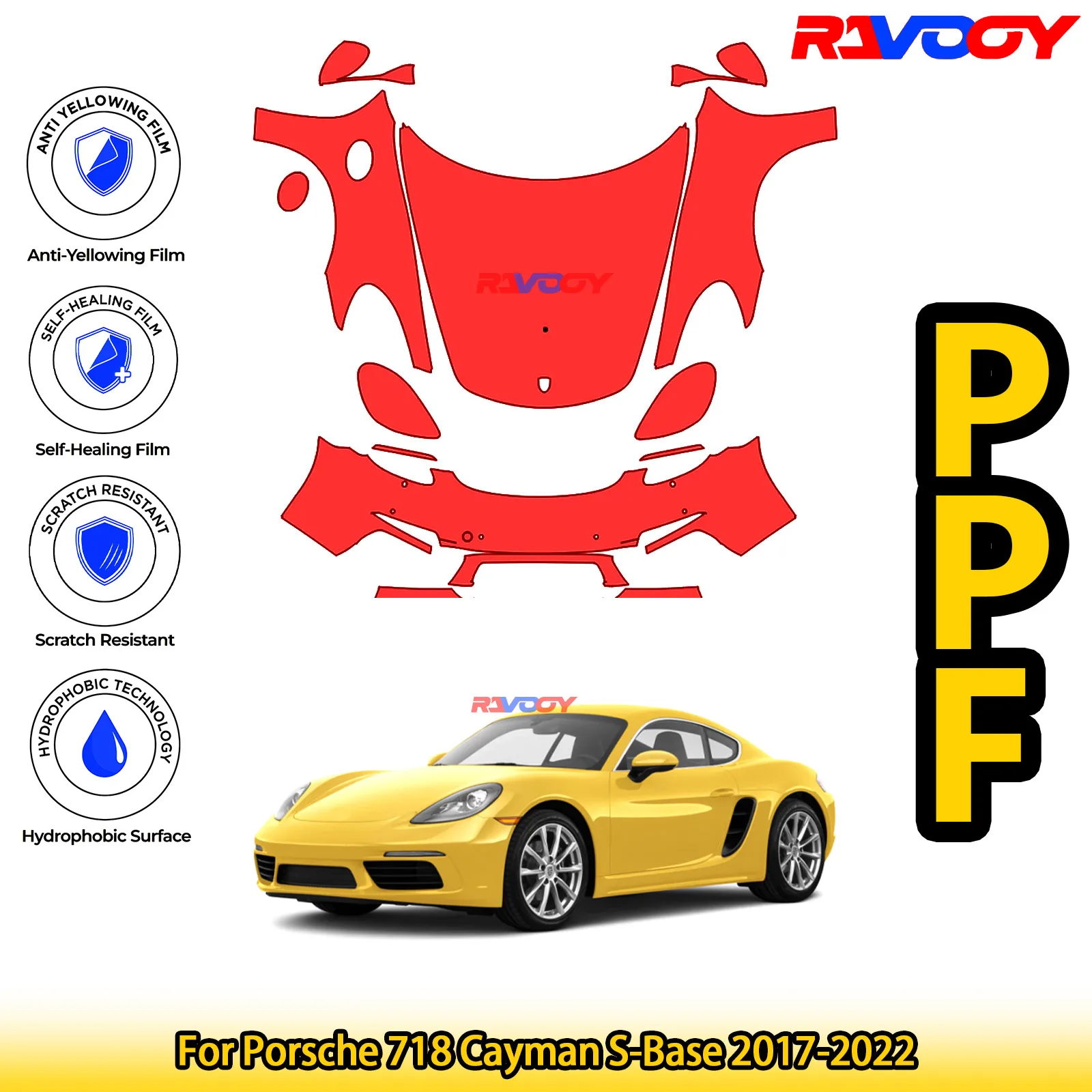

For Porsche 718 Cayman S-Base 2017-2022 Glossy Matte Black Precut front PPF Kit Paint Protection Film