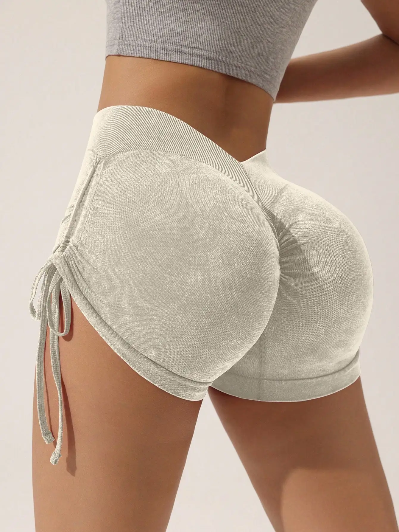 Matte Craft Sommer dreiteilige Hose Yogahose Damen Kordelzug Sportshorts europäische und amerikanische Pfirsich Hüftheben Fitness – Detail 9
