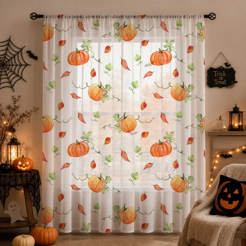 1Pc Rod Pocket Home Decor Halloween Sheer Voile Curtain Halloween Gift for Halloween Party Kids Room