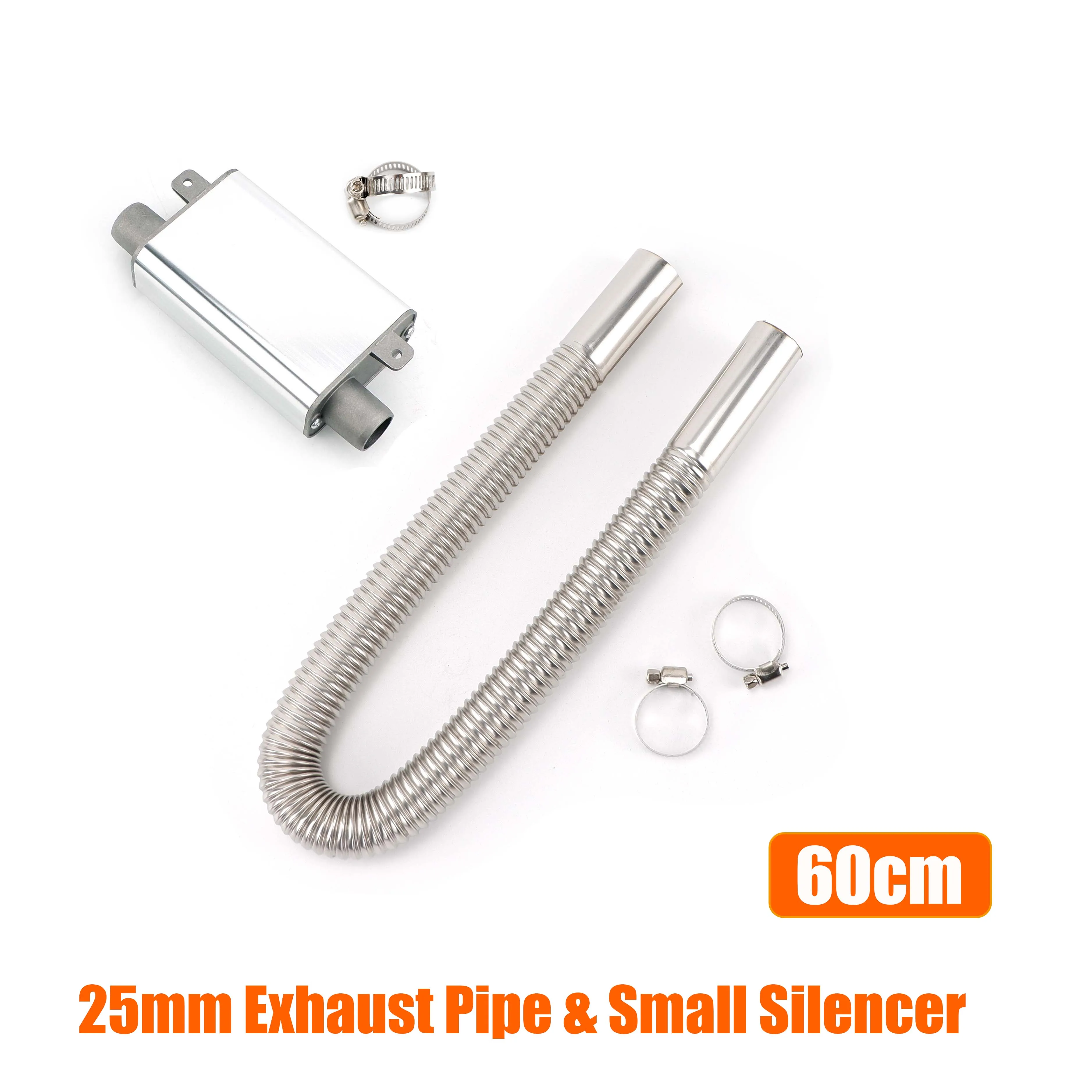 Small Upgraded Silencer & 60cm Air Diesel Parking Heater Stainless Steel Exhaust Pipe Tube Gas Vent Hose For Car Truck Silver