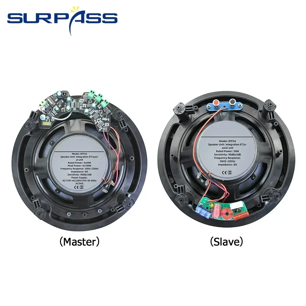 8'' Frameless Coxial Ceiling Speaker with Magnetic Grill 50 Watt In-Ceiling Bluetooth Speaker Built-in Class D Amplifier Coaxial