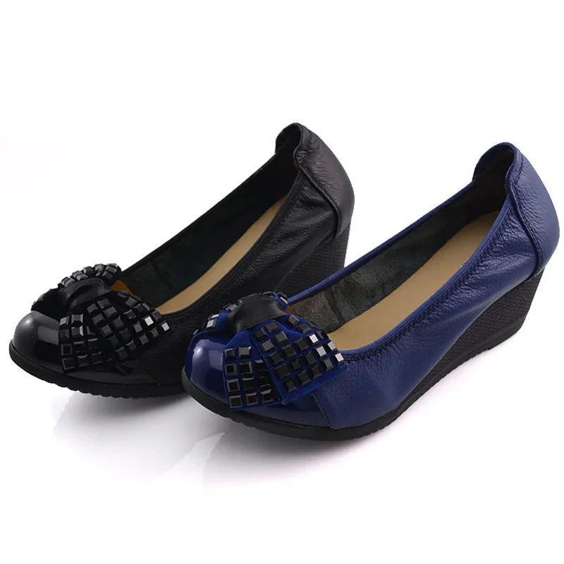 TIMETANG New Fashion High Heels Women Genuine Leather Single Casual Shoes Woman Wedges Comfortable Women Pumps