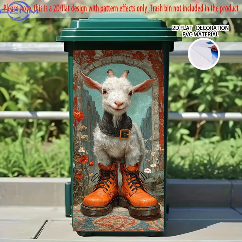 [2D Flat Printing] 1pc 2D Pattern Printing Kitchen Trash Can Sticker X Cm Goat in Boots Theme Kitchen Home Decoration Wallpape