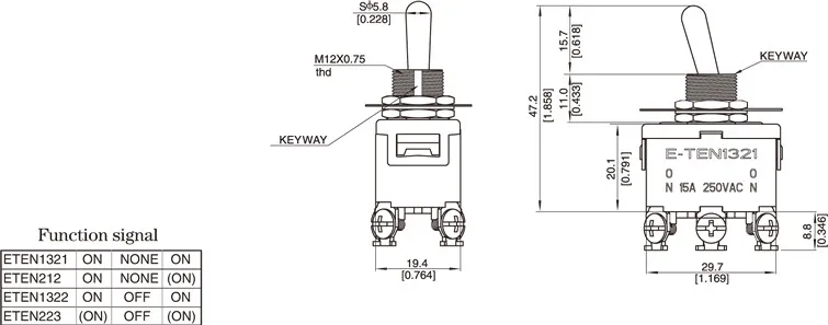 Hochwertiger 12-mm-Kippschalter, 2/3/4/6/9/12 Kontakte, zwei oder drei Positionen, E-TEN1021, 1322, 1321 – Detail 6