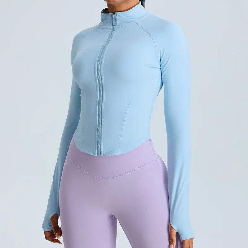 Women Zipper Outdoor Sports Long Sleeved Slim Yoga Clothes Quick Dry Cardigan Stand Up Collar Jacket Running Fitness Jacket Top