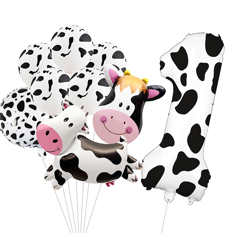 Set di palloncini con numero di stampa mucca animale da fattoria 1-9 palloncino ad elio digitale grande per bambini adulti decorazioni per feste di