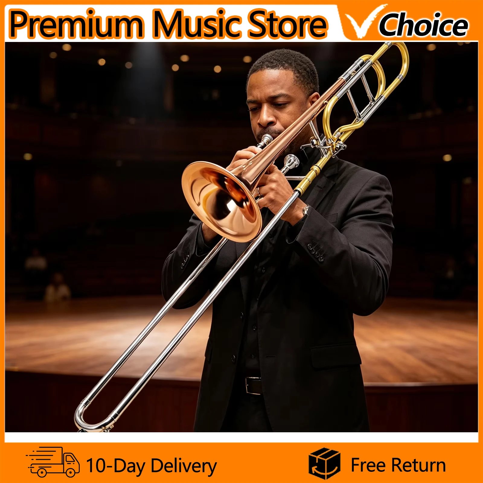 M MBAT Tenor Trombone LD-T990 Gold/Silver/Phosphor Bronze Finish Bb Tone B flat Trombone Professional Brass Instruments Trombone