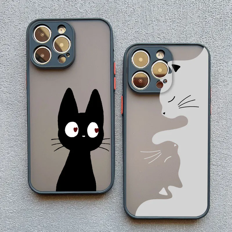 Cute Cartoon Black Cat Phone Case For iPhone 14 13 12 11 Pro Max Mini 17 16 15 Pro Max Plus XS XR X 15 14 Plus Shockproof Cover