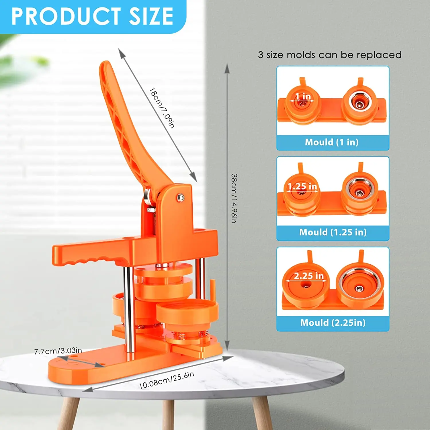 Orange Button Making Machine DIY Pin Punch Button Press Badge Making Supplies With 300 Button Needle Back Mylar And Round Cutter