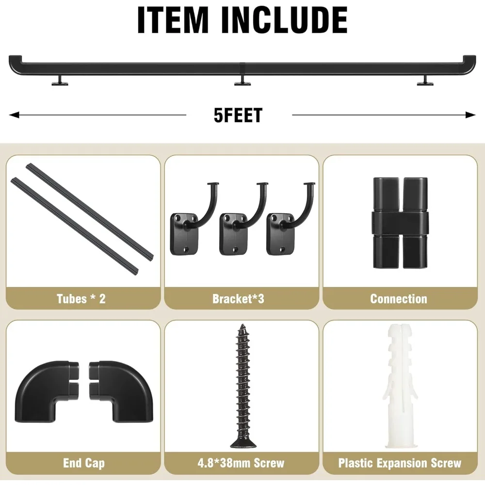 درابزين درج داخلي وخارجي معدني أسود مع إرجاع جدار للخطوات والسلالم