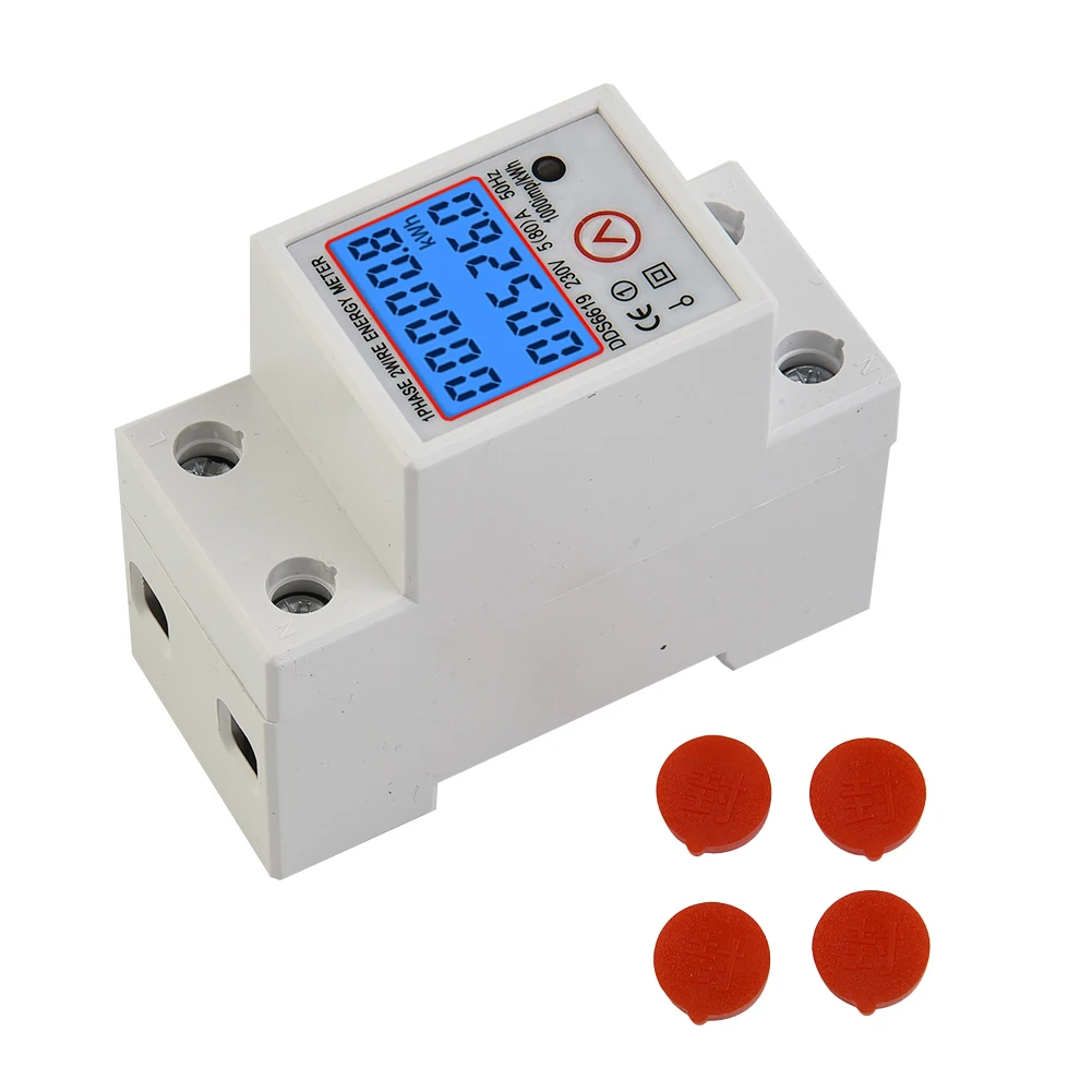 Watt-hour Meter DDS6619 5-80A 230V LCD Digital Single Phase Energy Watt KWh Meter DIN Rail Mount Multi-function Watt-hour Meter