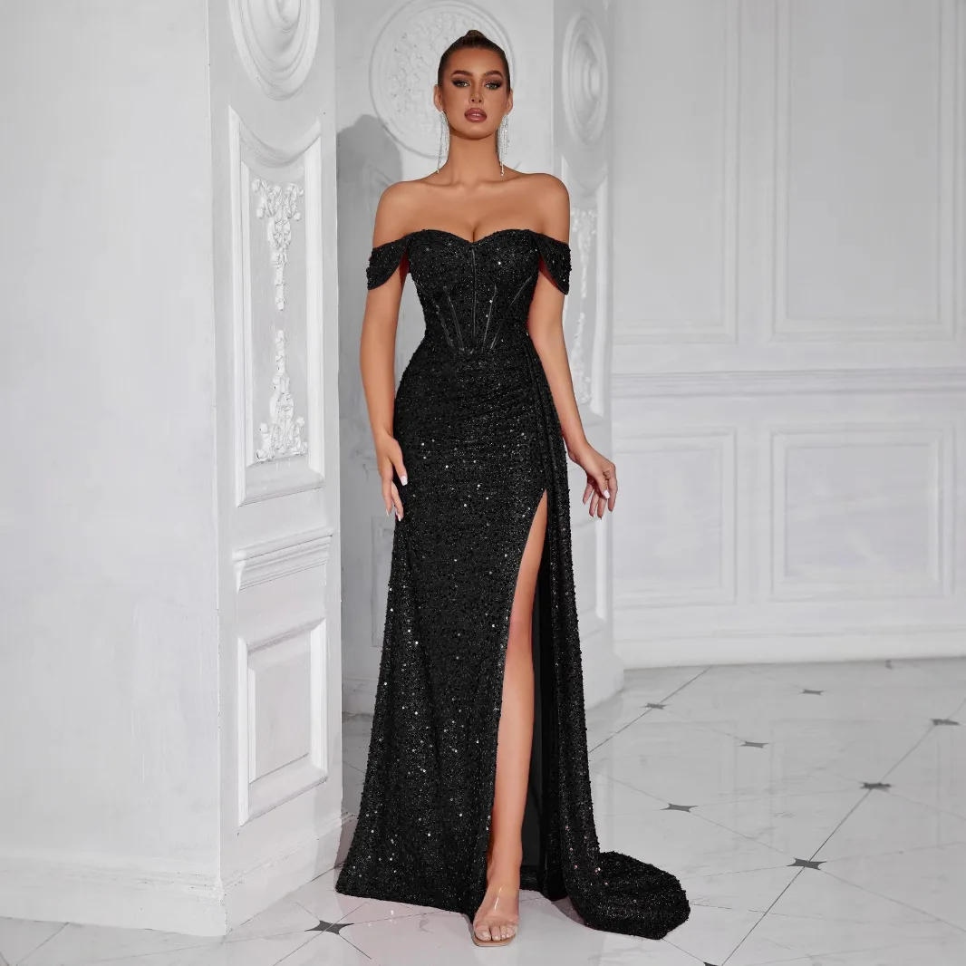 

Sexy Dress Banquet Split Long Evening Dress Popular Bead Tube Top
