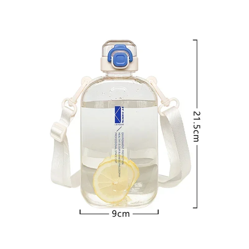 Water Bottles Flat Square Transparent Water Bottle Portable Travel Cup with Adjustable Strap Elegant Bottle for Sport Camping