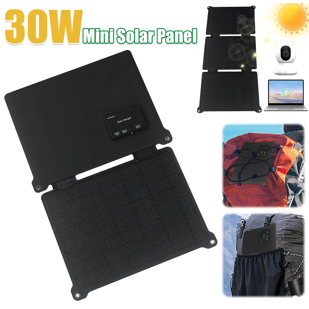 

30W12V/5V Mini Solar Panel USB/Type-C/DC Small Power Emergency Panels for RV Trailer Car Rooftop Farm Battery Accessories