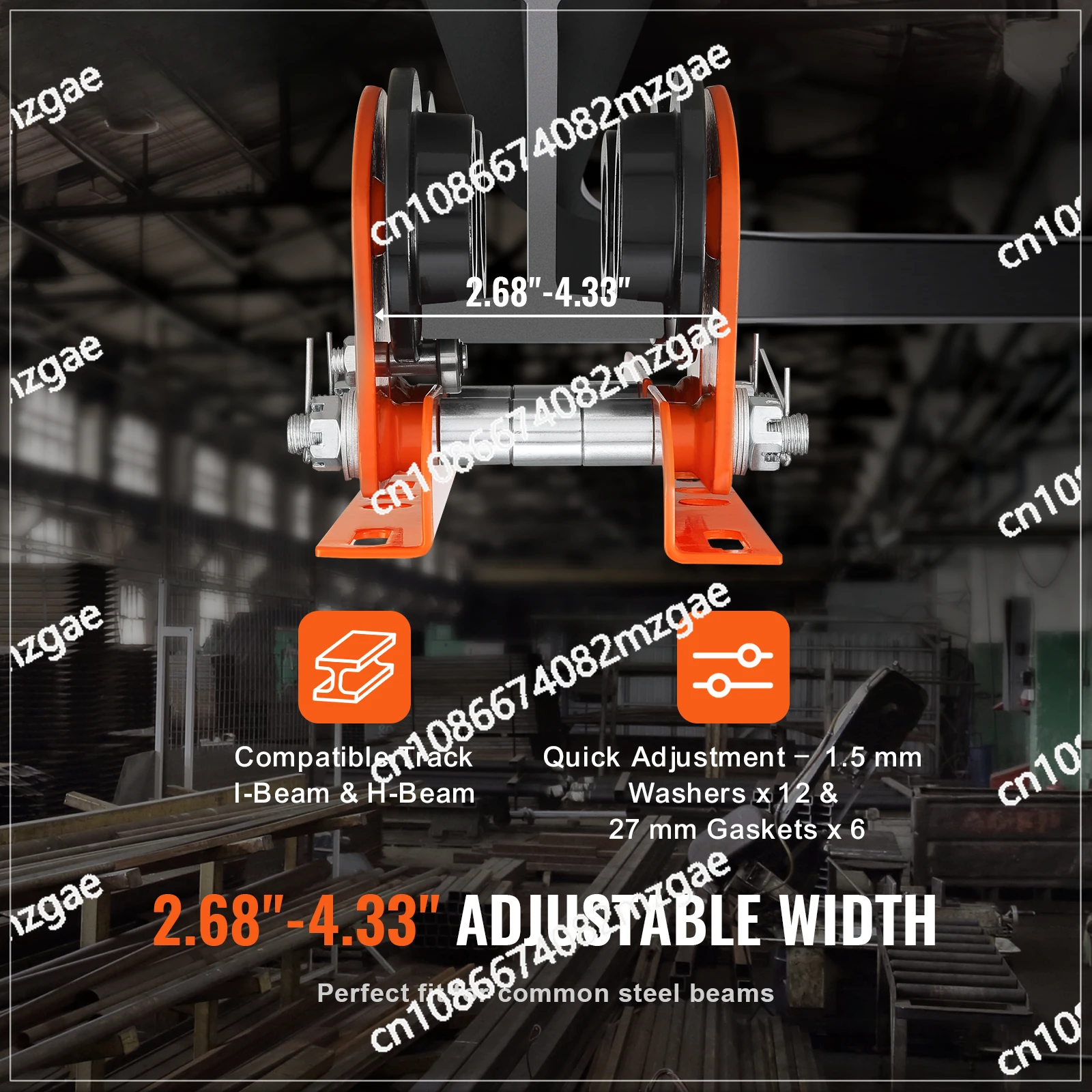 Electric Hoist Manual Trolley 2200 Lbs/1 Ton Capacity for PA200 PA250 PA300 PA400 PA500 Push Beam Trolley with Dual Wheels