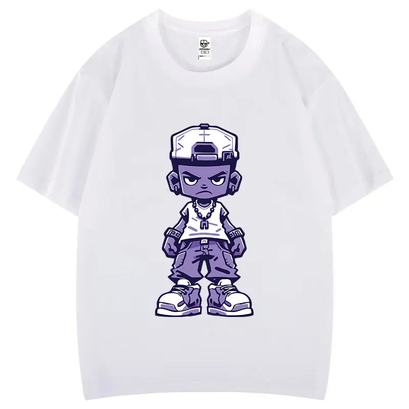 Camiseta de algodón con personaje de hip hop para tu proyecto de diseño, Camiseta de manga corta con patrón de cómics, Ropa holgada Vintage Y2k para Hombre