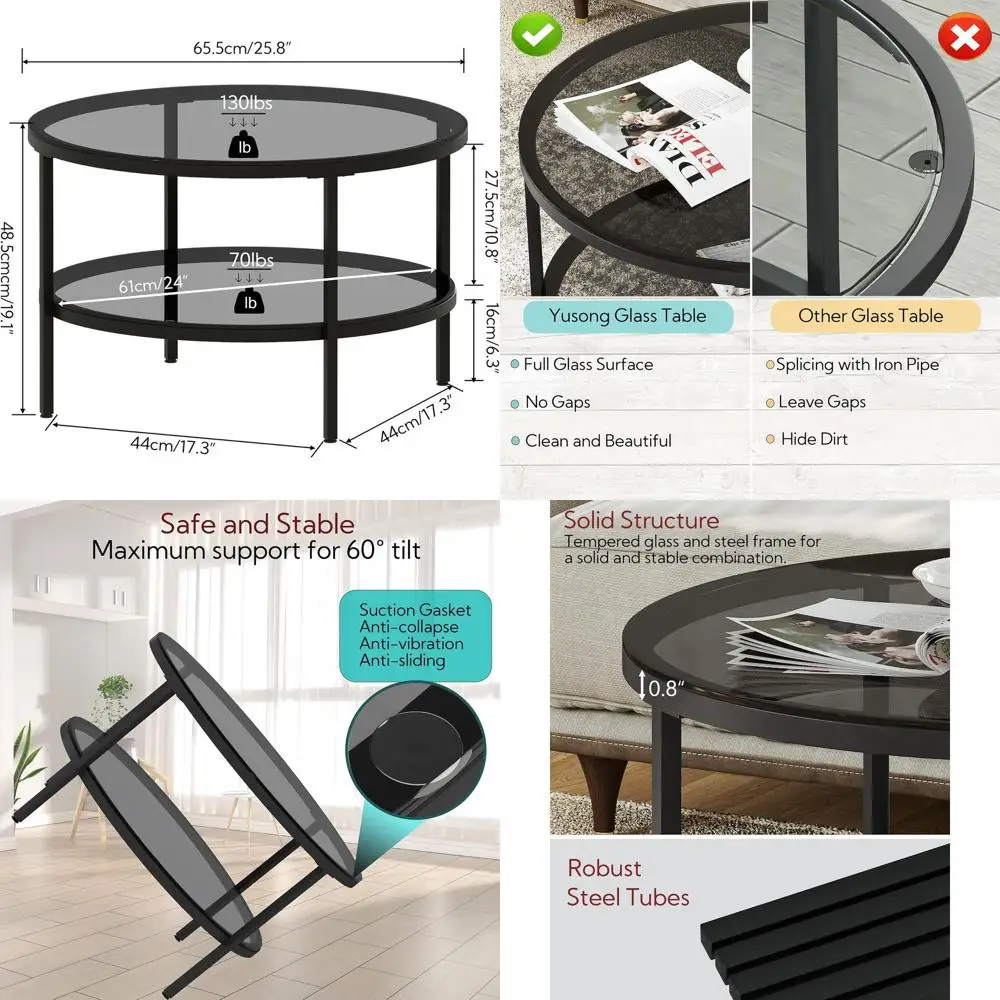 طاولة قهوة زجاجية حديثة من طبقتين مع مساحة تخزين لغرفة المعيشة، و26 طاولة مميزة للمساحات الصغيرة وغرف النوم #1