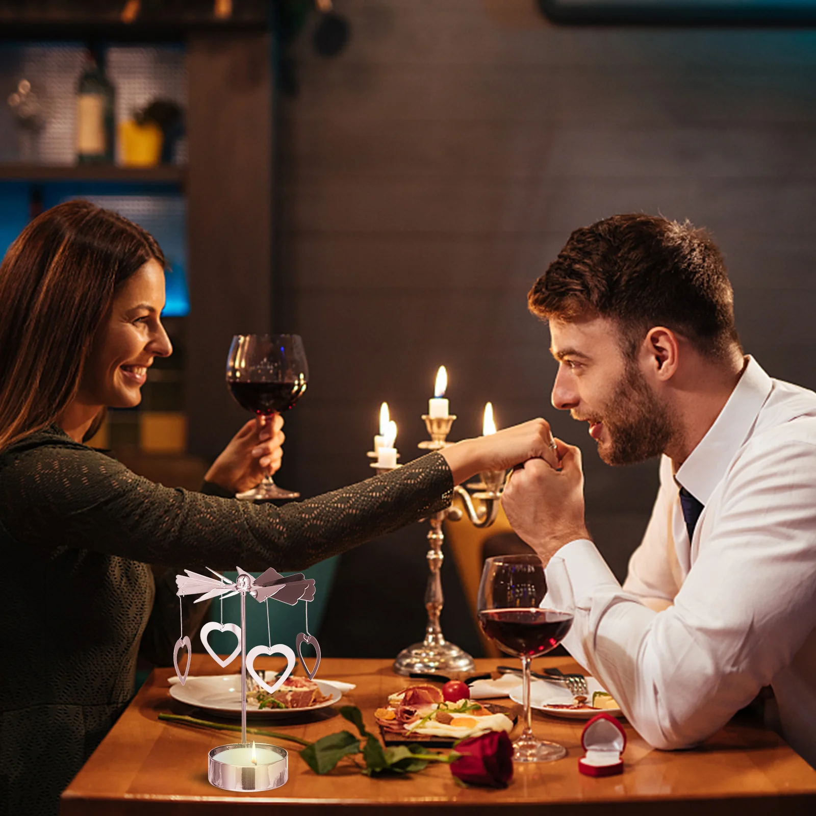 

2Pcs Metal Carousel Holders Rotating Design for Candlelight Dinner Wedding Party Christmas Valentine Day Home Table