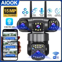 AIOOK Security Camera HD 15MP Three Lens WIFI IP Camera Outdoor IP66 Waterproof Night Vision Mobile Tracking V380 PRO Camera