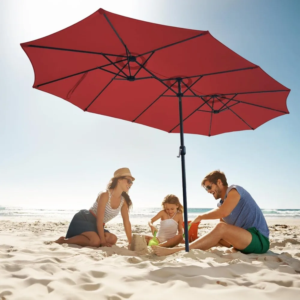 15ft Double Sided Patio Umbrellas with Base Included, Outdoor Large Rectangle Market Umbrella with Crank Handle