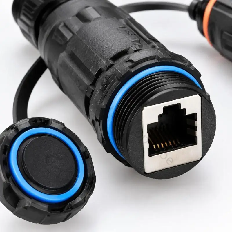 96BA M25 RJ45 Panel Mount Coupler, IP68 Female-to-Female Enclosure Entry with Gaskets and a Tethered Protective End Cap