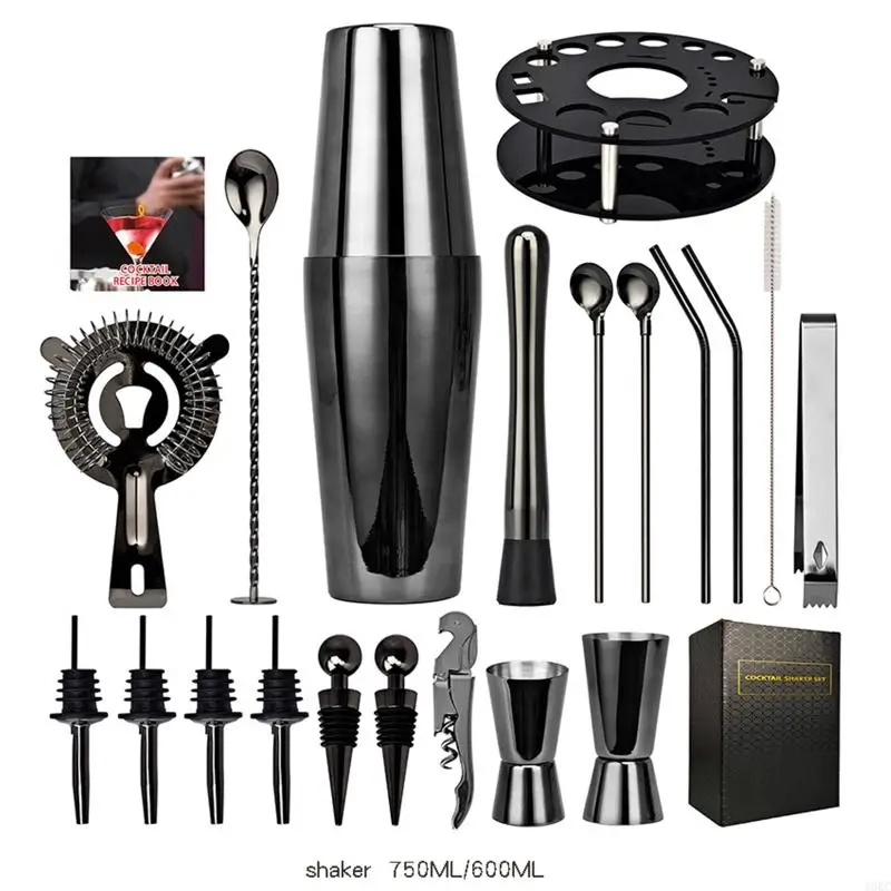 

A0KC 20Pcs Cocktail Shaker Making Set Stainless Steel Bartender with Mixing Spoon