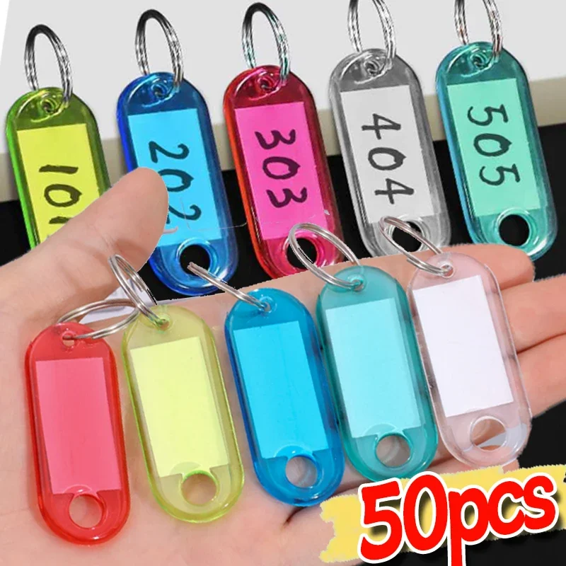 Colorful Plastic Key Tags Keychain Hotel Number Classification Cards Tags Label Name Baggage ID Name Tags with Split Key Rings