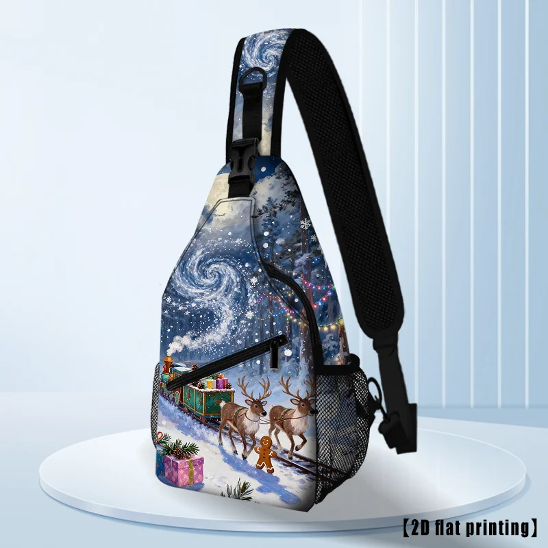 تصميم غزال الغابة الثلجية للشتاء مطبوع عليه قطار قرية عيد الميلاد، متين مع مقصورات متعددة، نمط كاجوال للسفر