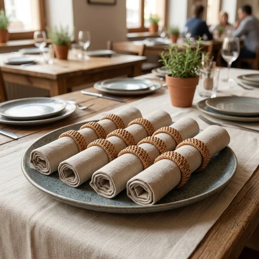 Rustic Napkin Rings Made of Natural Rattan 12 pcs 5cm Diameter for Table Settings Banquets and Casual to Formal