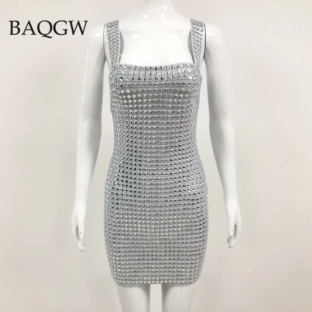 Summer New Women Rhinestone Patchwork Slip Night Party Luxury Dresses Shiny Sleeveless Sparkly Bodycon Celebrity Cocktail Dress