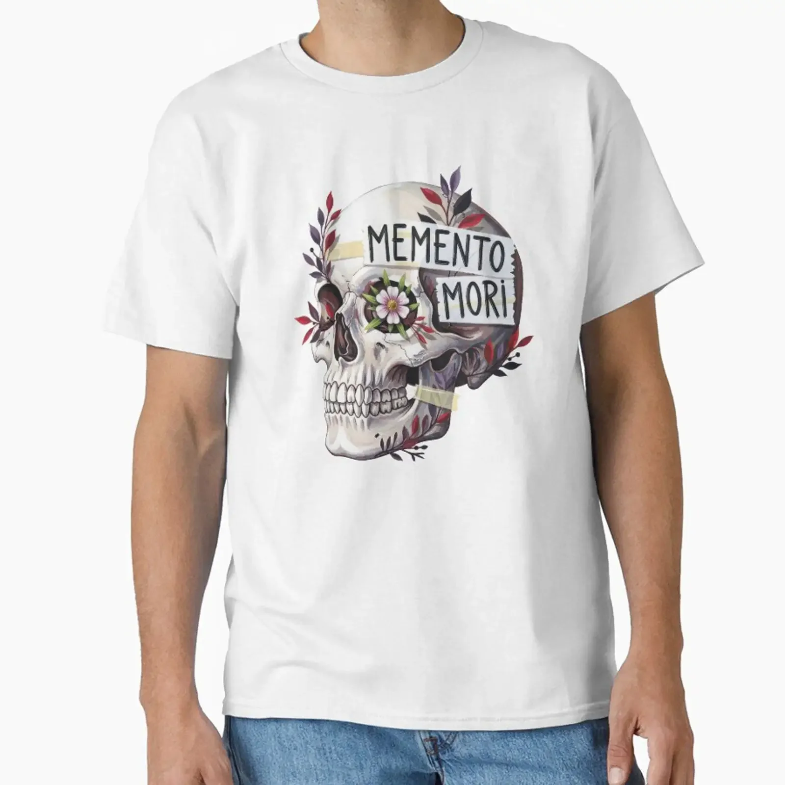 Memento Mori Skull Flowers Dead Leaves and designed sold by nuel art vintage Washed Unisex Breathable Soft Stretched Slightly