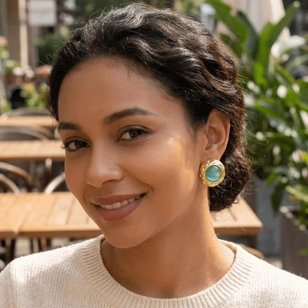 

New Vintage Style Opal Earrings Oblate Shape Stainless Steel Flower Earrings Cat's Eye Stone Solid Color Round Earrings Party