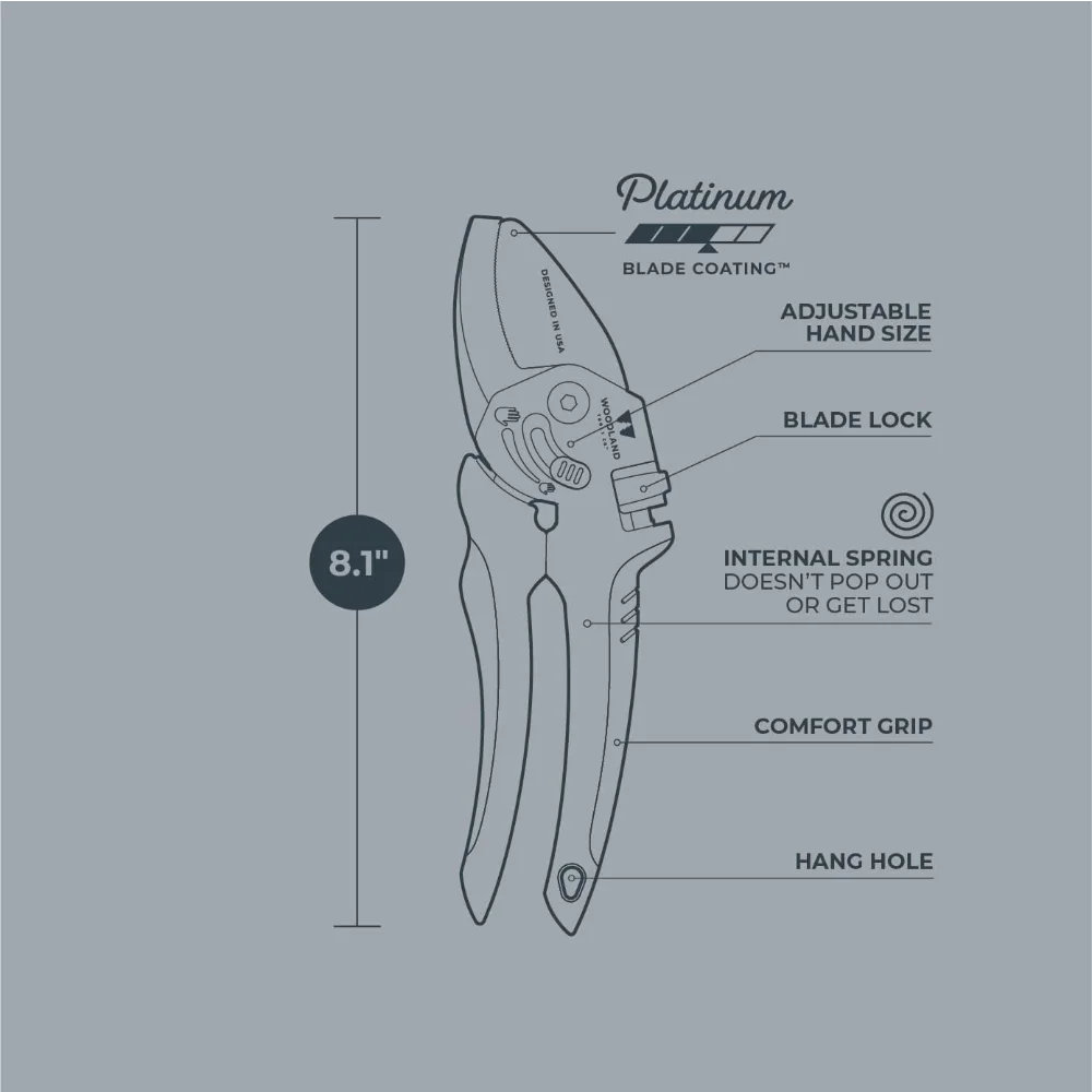 Tijeras de podar para yunque de alta resistencia – Capacidad de corte de 5/8", hoja de alto carbono, resorte interno, agarre ajustable – GardenPrunerforDryBranches