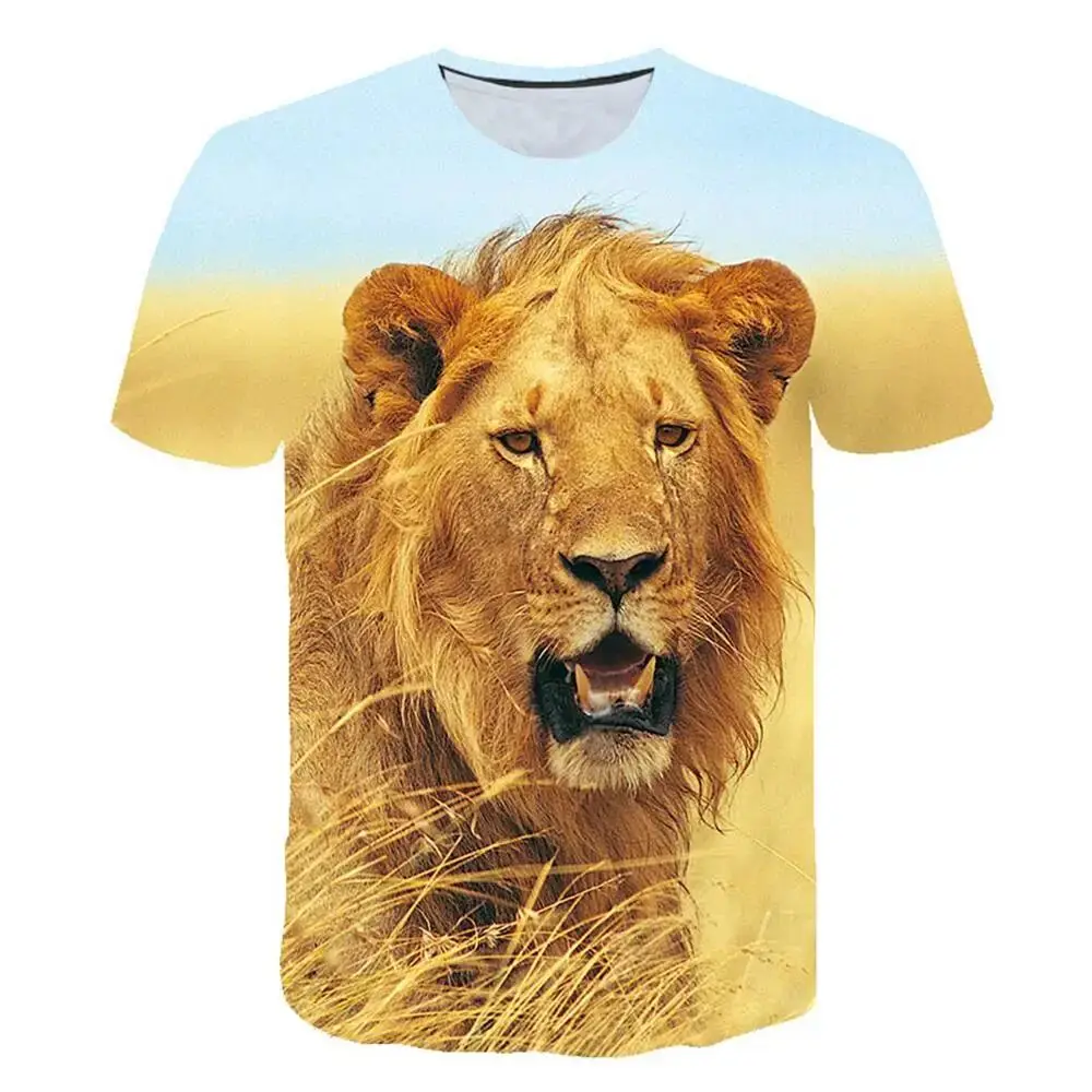 Summer Men\'s Animal Lion Cheetah Graphic Fashion 3d Printed Everyday O Collar Short Sleeve Baggy Street Harajuku Vintage Top