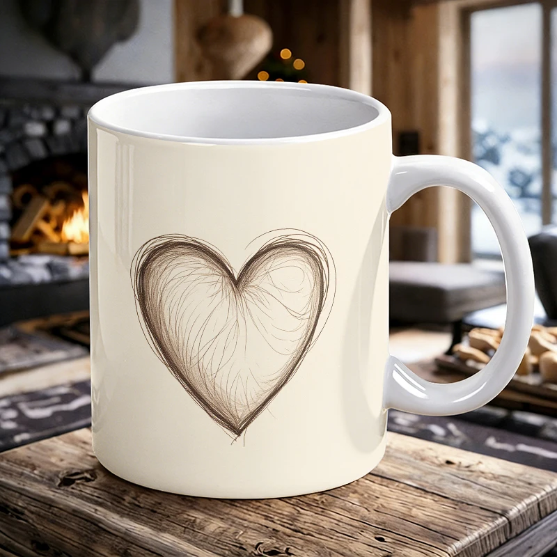 

1pcs Minimalist Artistic Sketch Heart Ceramic Cup with Handle, Creative Coffee Cup, Milk Cup, Office Tea Cup, Drinking Cup
