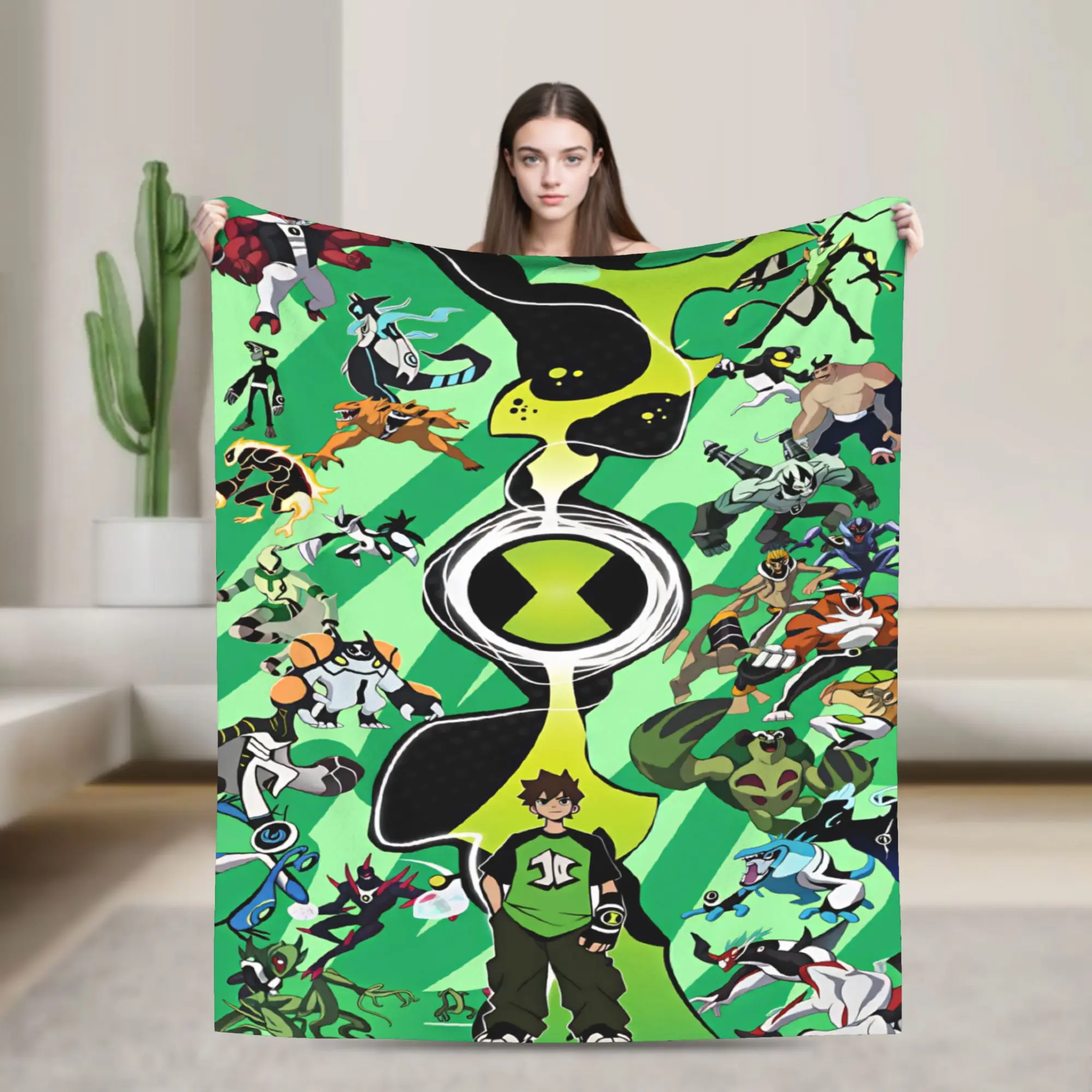 Cozy Throw Blanket Travel Office Ben 10 Cartoon Animation Blanket  Flannel Bedspread For Living Room Novelty Sofa Bed Cover