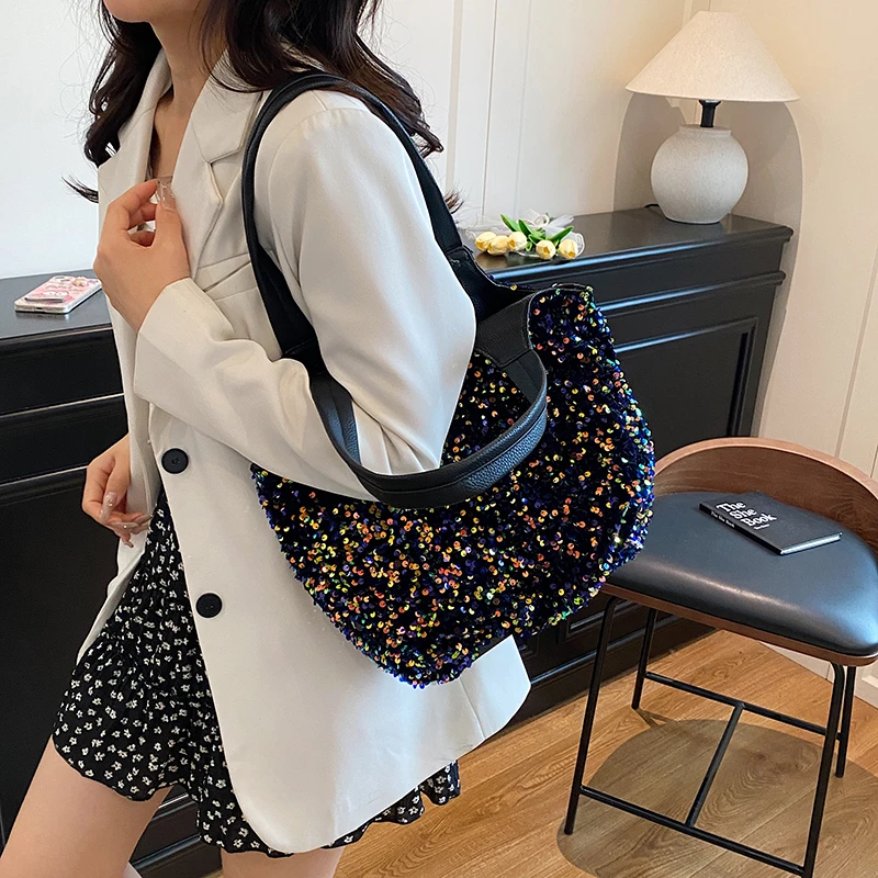 

Designer Sequined Handbag Luxury Bag Lady Shiny Silver Shoulder Bag Brand Evening Clutch Bag High Quality Women's Handbag Tote