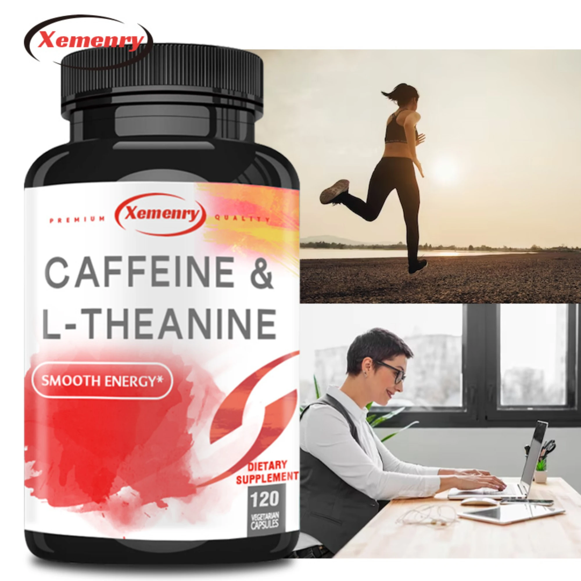Cápsulas de cafeína y L-theanina - Mejora los niveles de energía, el concentración y la concentración - 120 cápsulas