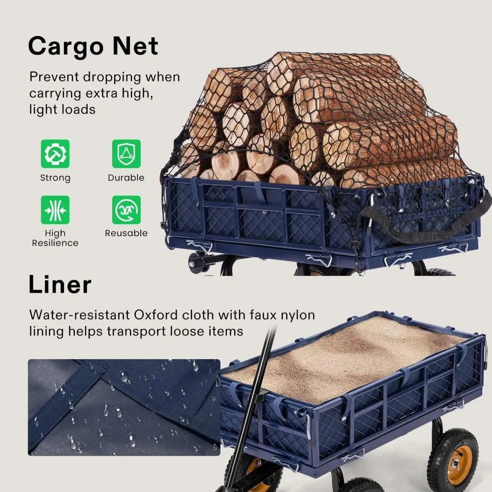 400-Pound Capacity Camping Wagon Heavy-Duty Steel Garden Cart Steel Utility Garden Wagon With Removable Sides Trolley Carts Home