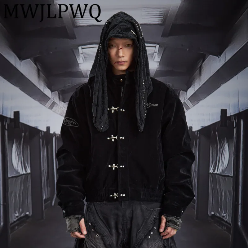 

MWJLPWQ Мужской флокированный пуховик с заклепками, высококачественный короткий утепленный пуховик с воротником-стойкой, уличное пальто на металлических пуговицах, теплая зима 12855