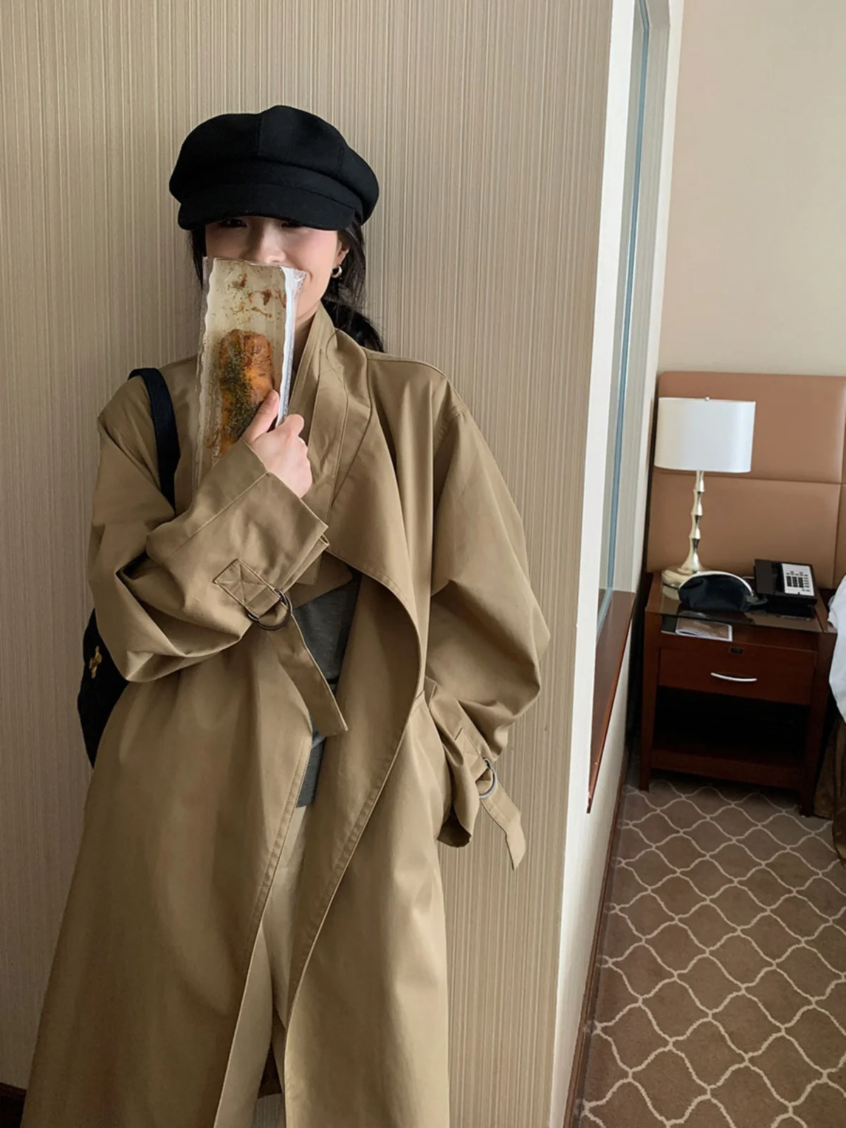 

Sanmu Socie Briti Sle Long Coat Jaet Women's Small Size Loose Autumn Wear Stand Collar Over-sized Midi Length Coat